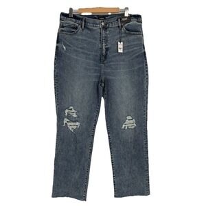 Express Womens‎ Modern Straight Super High Rise Jeans 16R Distressed Raw Hem